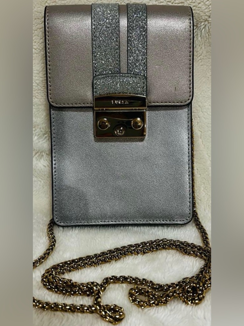Furla NWOT Metallic and Glitter Metropolis Phone Crossbody Bag